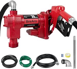 Fuel Transfer Pump Automatic Nozzle, 20 GPM High Flow 12 Volt DC pump, Cast Iron Gas Heavy Duty Transfer Pump for Gasoline, Diesel, Kerosene, Ethanol Blends, Methanol Blends, and biodiesel