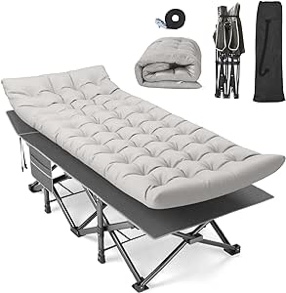 Suteck Camping Cot, 32In XXL Folding Camping Cot Heavy Duty Sleeping Bed for Adults 1200D Double Layer Oxford Cots for Camping W/Pilllow Mattress Carry Bag for Home Office Nap Beach Travel, 500LBS