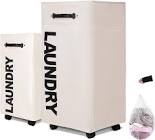 Caroeas 30-inches Rolling Laundry Basket with wheels XLarge, Collapsible Laundry hamper on Wheels Tall Thin Narrow Foldable Storage Bins for Corner