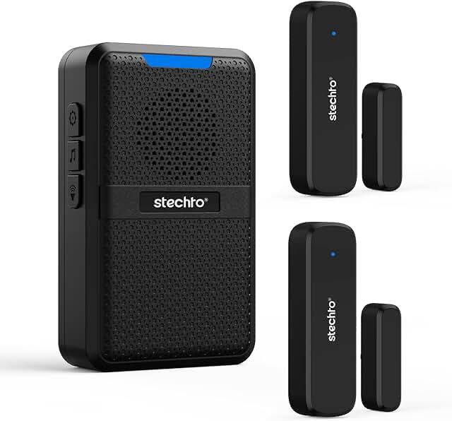 Wireless Door Chime,600Ft Range 5 Adjustable Volume 1 Magnetic 2 Door Open Contact Sensors with 62 Chimes Mute Mode Door Bell Plugin Receiver for Home/Office/Store STECHRO (Black-2)