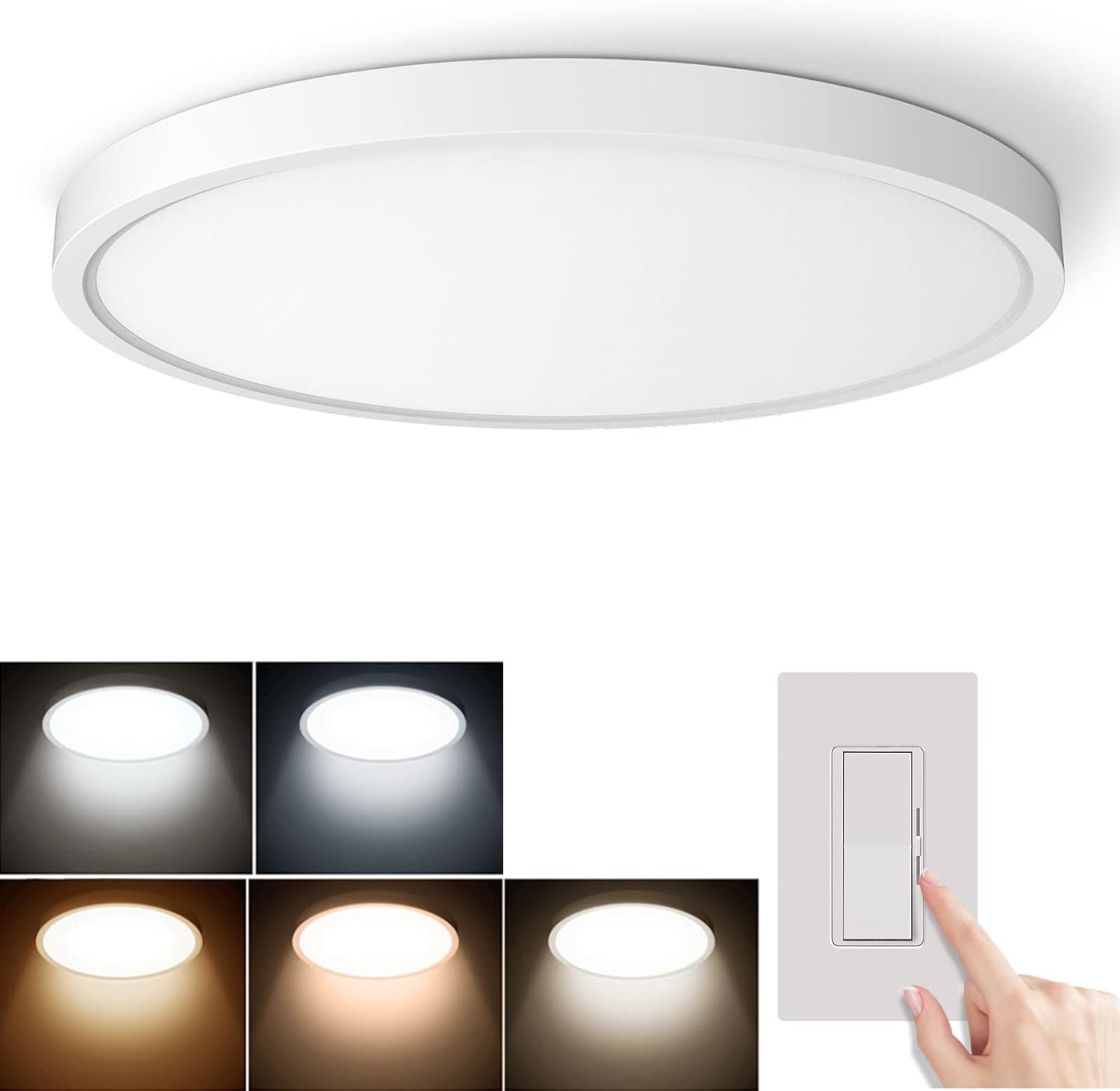 TALOYA Upgraded Flush Mount LED Ceiling Light Fixture Dimmable 3 Color in One(3000K/4000K/6500K) Black 15.8inch 24W=240W for Dining Hall Cloakroom