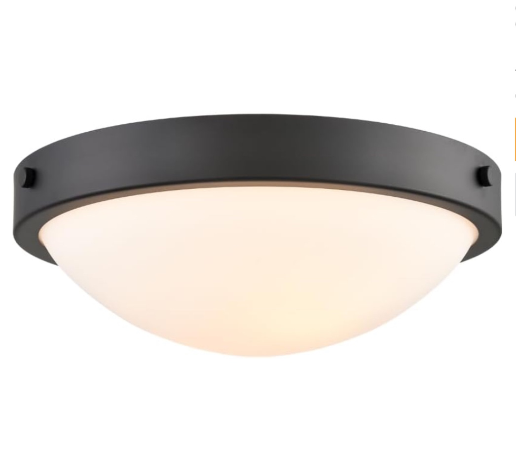 TEENYO 12-Inch Black Flush Mount Ceiling Light Milk Glass Shade Ceiling Light Fixture Farmhouse 2-Light Modern Black Glass Flush Mount Light for Hallway Kitchen Bedroom Foyer