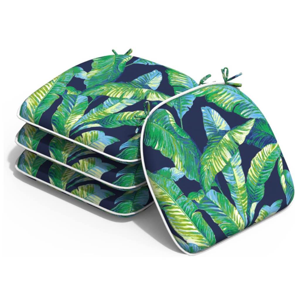 Melody Elephant Outdoor Chair Cushions Set of 4, Water Resistant Patio Chair Pads with Ties, Seat Cushions for Home Garden Furniture Decoration, 16â€?x17â€?, Hanalei Lagoon