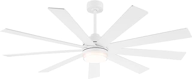 LEDLUX 65" DC Motor Ceiling Fan with Light, 6-Speed Remote Control, Reversible Motor, Modern 9 Blades White Ceiling Fan with 4.5"/12" Downrods for Home or Commercial, Bedroom/Living Room/Restaurant