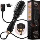 Professional Dual Voltage Blowout Hair Dryer Brush for European Travel 110V-120V/220V-240V, Black Gold Dryer and Volumizer, Hot Air Brush for Women, 2.4 INCHES Oval Shape