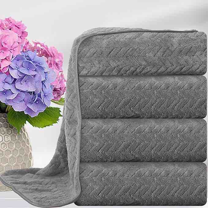 4 Pack Bath Towel Set, 35"x 70" Highly Absorbent Quick Dry Large Bath Towels Oversized Microfiber Bath Sheets Soft Bulk Towels Extra Large for Bathroom Kitchen Spa Hotel Gym Pet(Dark Grey)