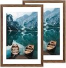 Hongkee 24x36 Poster Frame Set of 2, Rustic Brown Wood Style - Display 20x30 Picture with Mat or 24 x 36 Poster without Mat, Wall Mounting Horizontal and Vertical