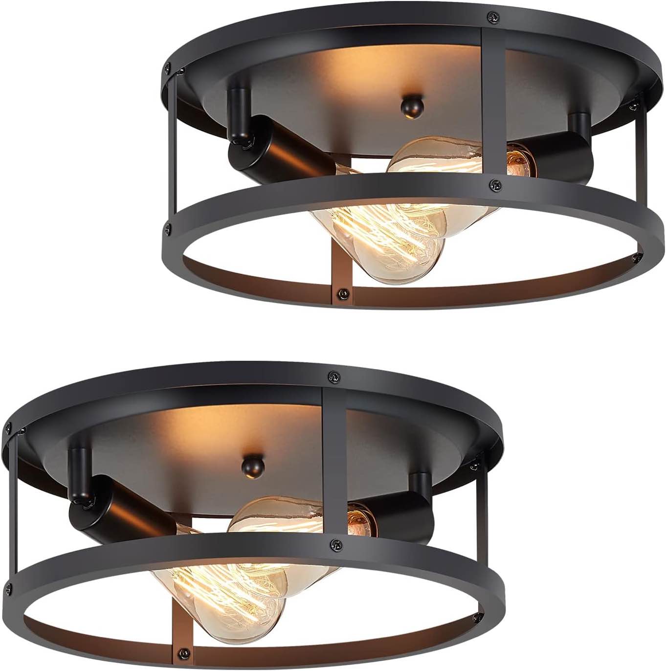 2-Lights Black Flush Mount Ceiling Light Fixtures