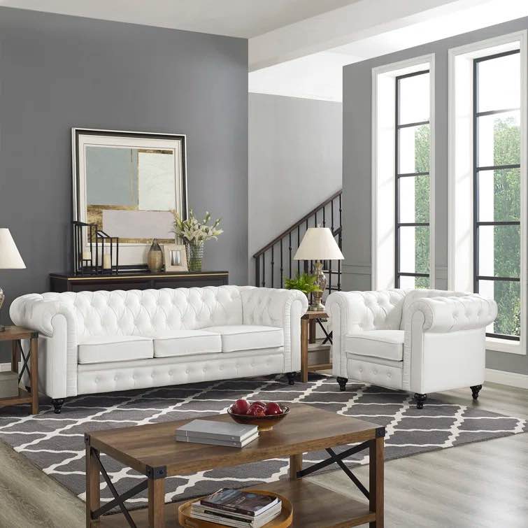 Arlisha 2 Piece Living Room Set PU Leather Chesterfield Button Tufted Couch Set (incomplete)