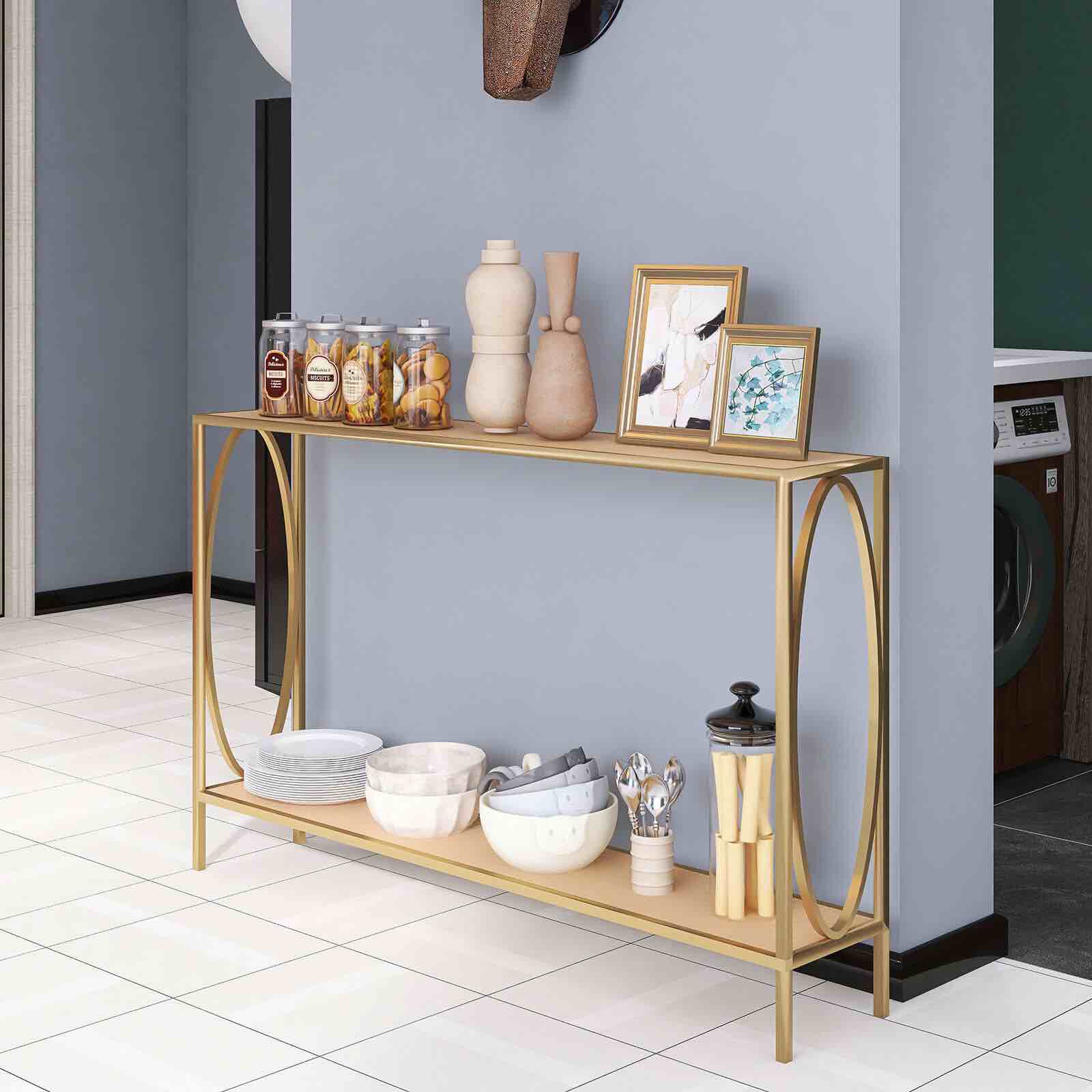 Kiernan Golden Narrow Console Table for Entryway