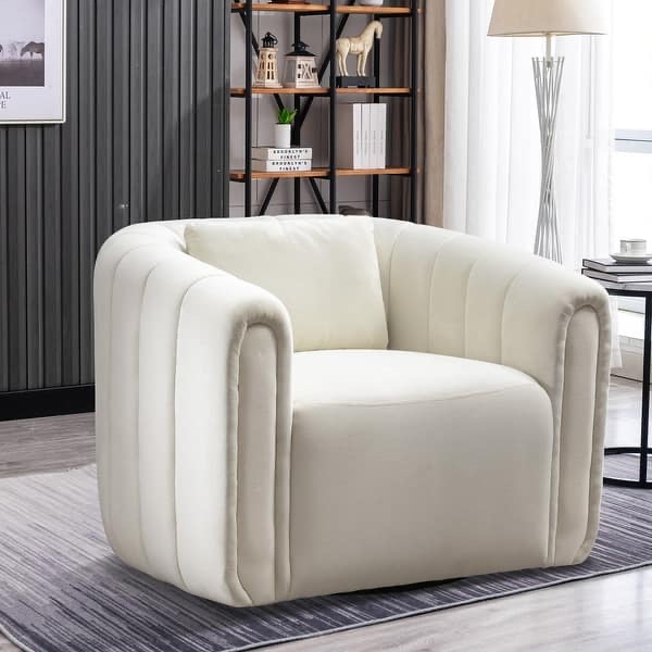 Ebello Oversize Velvet Swivel Barrel Comfy Round Armchair with Plump Pillow