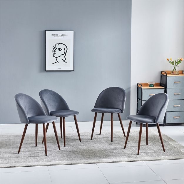 INO Design Mid Century Modern Dining Chairs Set of 4, Accent Soft Velvet Upholstered Barrel Chairs with Sleek Wooden Style Metal Legs