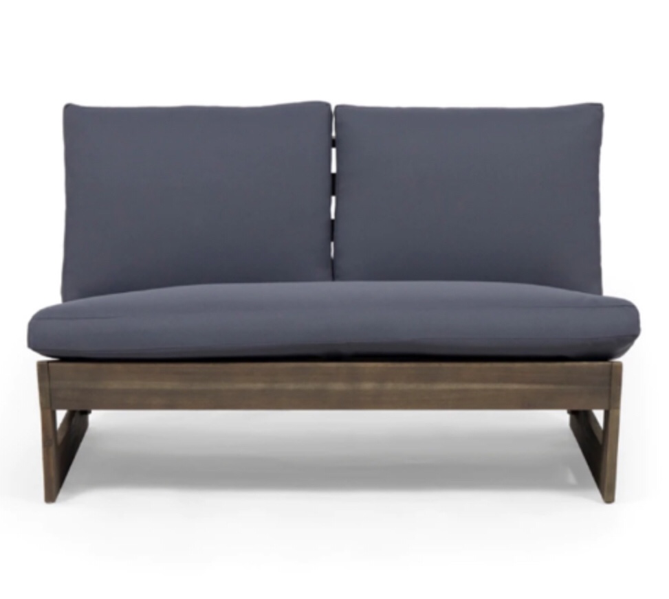 Sherwood Outdoor Acacia Wood Loveseat with Cushions - Gray Finish+Dark Gray