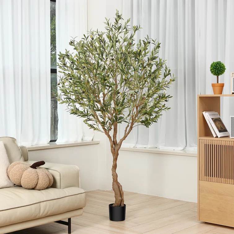 Adcock Faux Olive Tree in Pot, Artificial Olive Plants for Home & Office, Potted Olive for Decor