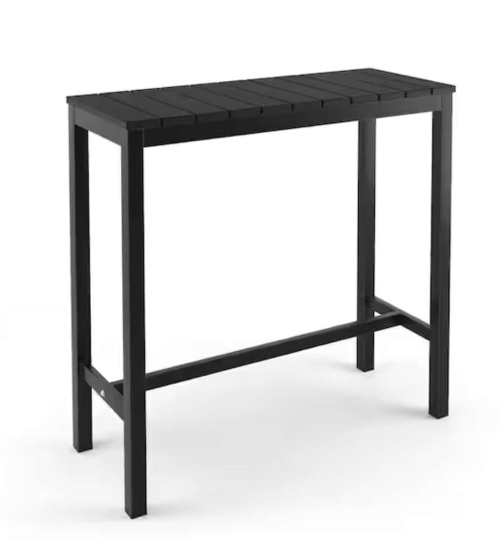 45 in. W Black Outdoor Bar Table HDPS Material Rectangular Outdoor High Top Table with Metal Frame