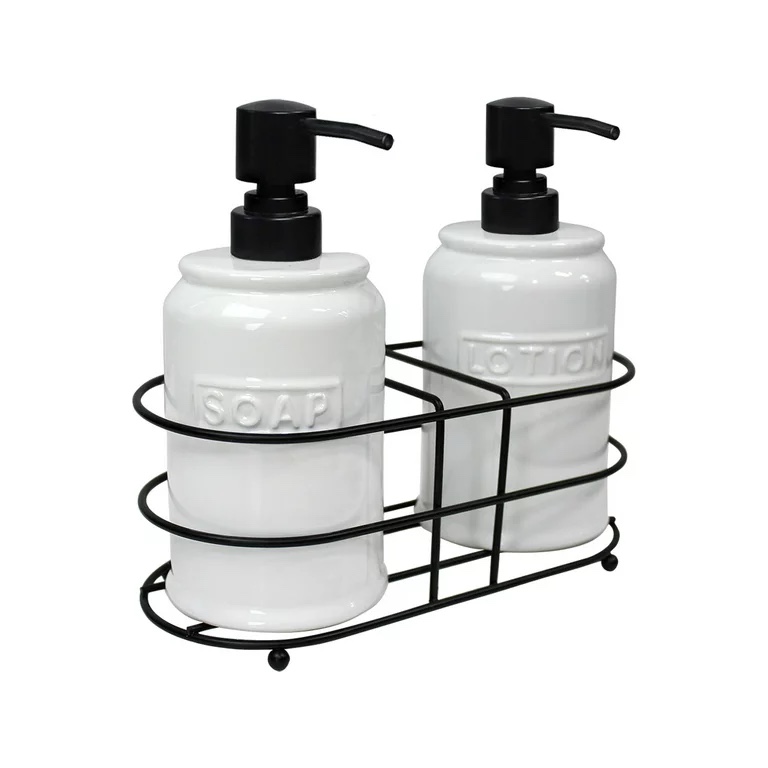 2 PC SOAP AND LOTION DISPENSER WITH RACK/ incomplete 