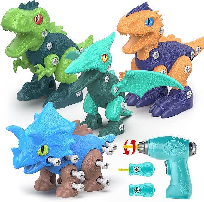 Dinosaur Toys for 3 4 5 6 Year Old Boys,Take Apart Dinosaurs Toys for Kids 3-5 5-7,STEM Educational Construction Building Toys with Electric Drill, Dinosaur Birthday Party Supplies Gifts for Boy Girl