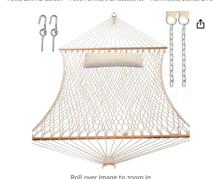 Y- STOP Hammocks, Traditional Cotton Rope Hammock with Chains and Hooks for Outdoor, Indoor, Patio Yard, Double Solid Wood, for Two Person, Max 440 Lbs (Natural)