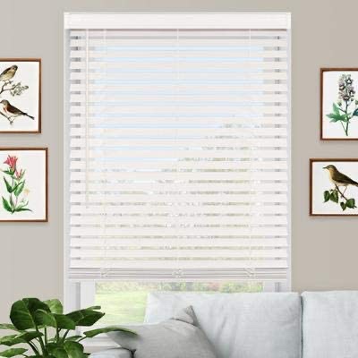 Premium White 2" Inch Cordless Faux Wood Blind 34" W x 48 L (Actual Size 33 1/2 x 48