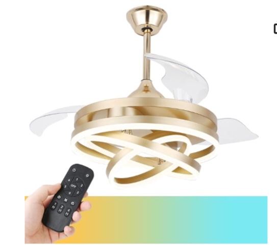 Bella Depot Retractable Ceiling Fan with Lights and Remote, 42" Retractable Fan Ceiling Light, 6-Speed DC Motor, Reversible Blades, Remote Control, Timing Option, Silent Noiseless for Room (Gold)