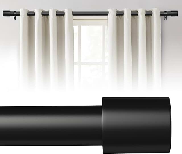 Curtain Rods for Windows 66 to 120, 1 Inch Black Curtain Rod Set, Heavy Duty Drapery Rods with Adjustable Curtain Rods, Outdoor Curtain Rod with Simple End Caps, 66"-120"
