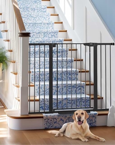 Cumbor 36" Extra Tall 29.7"-51.5" Wide Baby Gate, Safety Dog Gate for Stairs, Easy Walk Thru Auto Close Pet Gates for The House, Doorways, Child Gate Includes 4 Wall Cups, White