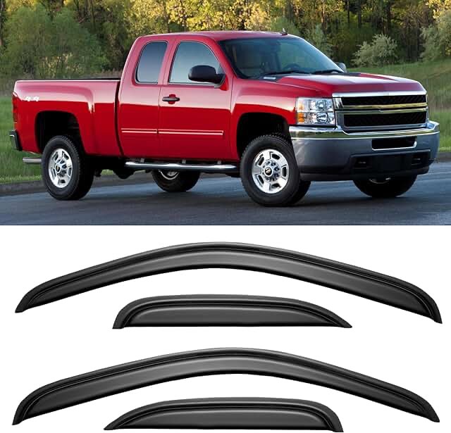 Cxdar Window Rain Guards for 2007-2013 Chevy Silverado & GMC Sierra 1500, Window Vent Visors Shades Wind Deflectors for 07-14 Silverado & Sierra 2500HD/3500HD Extended Cab