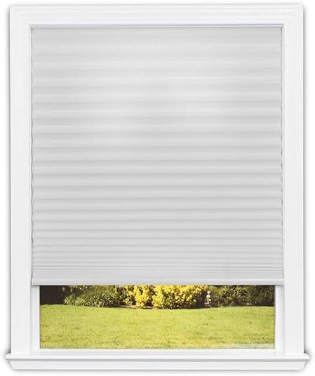 Easy Lift Trim-at-Home Cordless Pleated Light Filtering Fabric Shade White, 30 in x 64 in, (Fits windows 19"- 30")