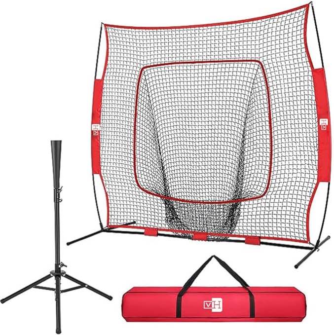 7*7 feet baseball backstop softball practice with tee red