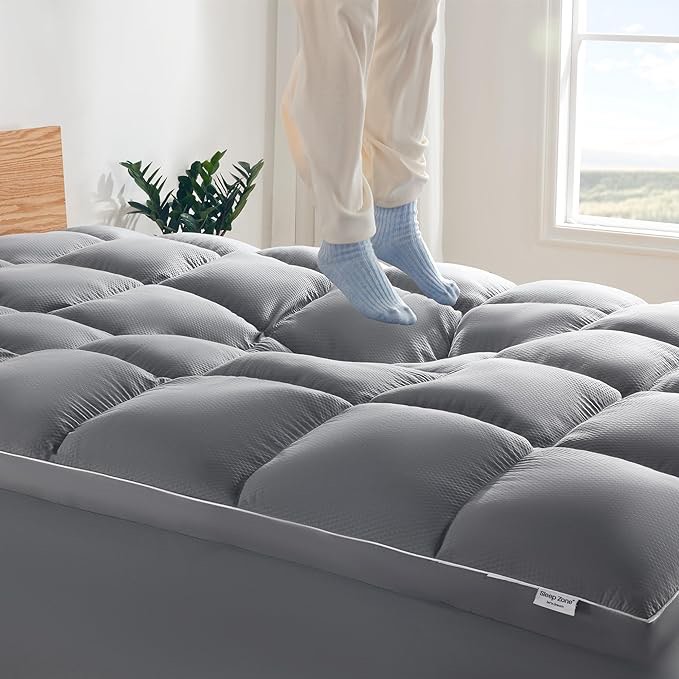 SLEEP ZONE Full Size Mattress Pad, Extra Thick Mattress Topper, Breathable & Machine Washable, 54 x 75 Inches (Grey, Full)
