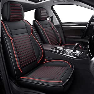 LINGVIDO Car Seat Covers,Breathable and Waterproof Faux Leather Automotive Seat Covers for Cars SUV Pick-up Truck Sedan,Universal Anti-Slip Driver Seat Cover with Backrest (Front Seat, Red)