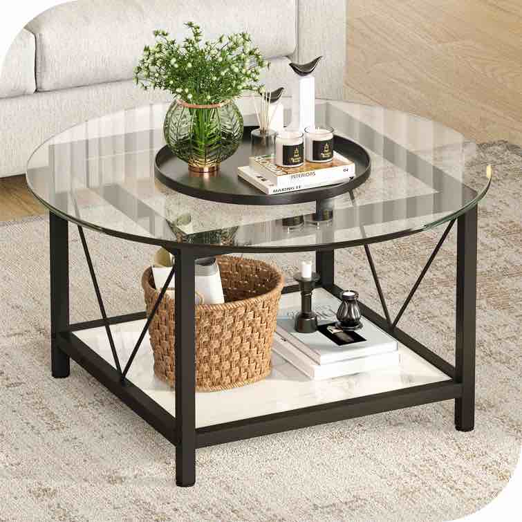 Aiyub 31.5'' Round Glass Coffee Table