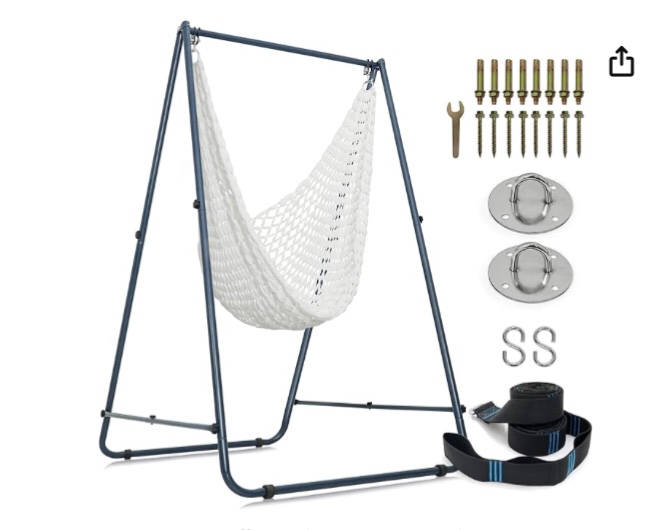 Tranquillo Hammock Chair Stand with Portable Hammock Nest, Straps and Ceiling Mount for Outdoor Indoor/Hammock Chair Swing 550 Lbs, Black