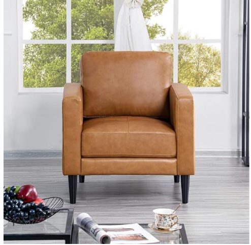 Marisa Top Grain Genuine Leather Mid-Century Chair