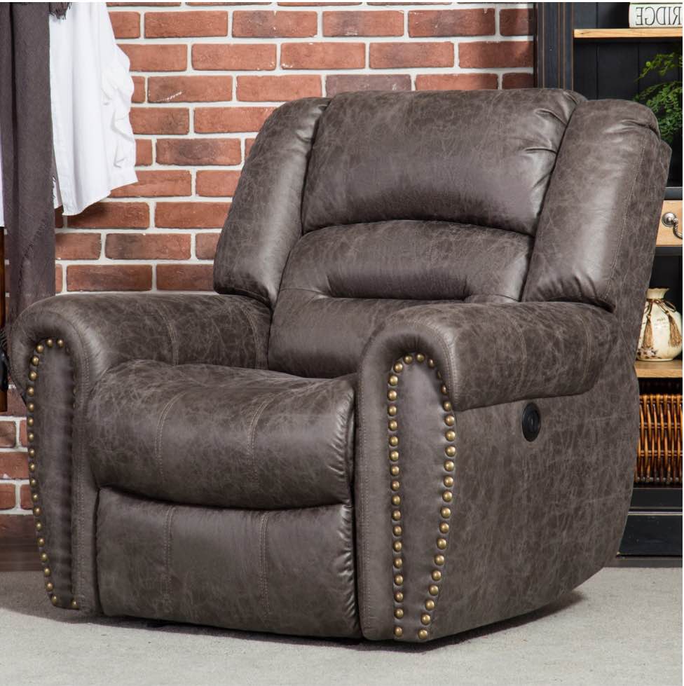 Home Power Recliner Chair, Multifunctional Electric Reclining Single Sofa, 3 Positions for Adjustable, Breathable Bonded Leather Sofa Classic Theater Seating W/USB Port - Smoky Grey