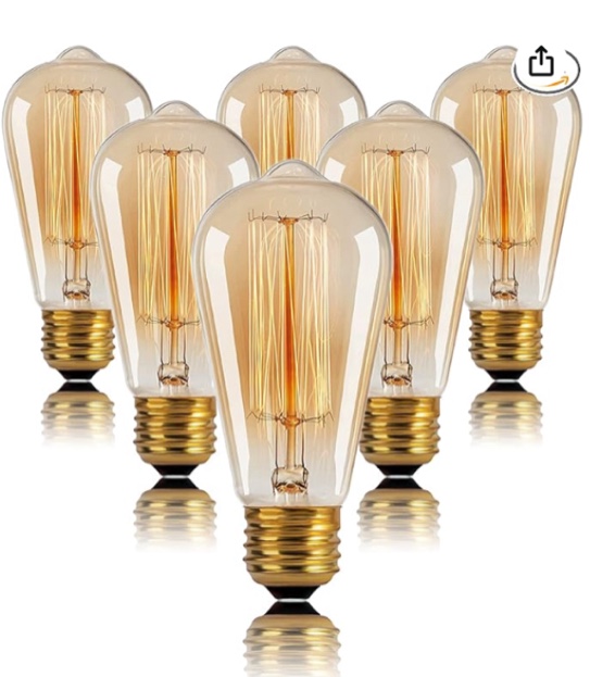 ST64INC-6 60 Watt, ST64, Dimmable Light Bulb, Warm Amber (2700K) E26/Medium (Standard) Base (Set of 6)