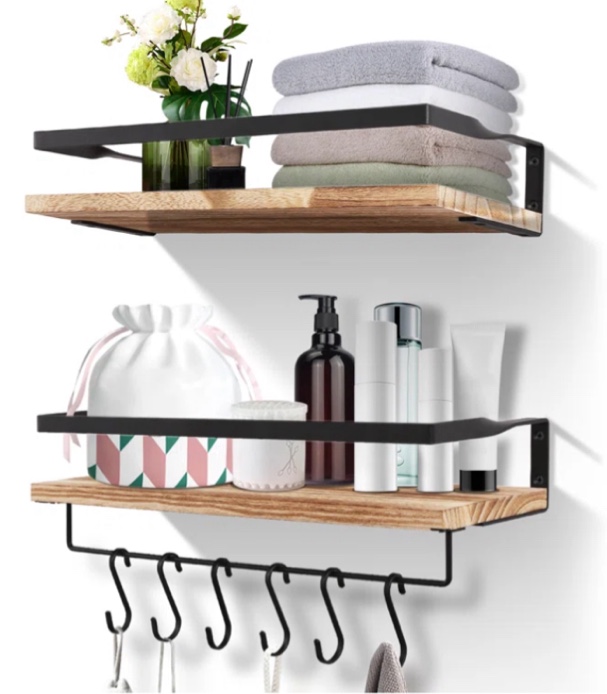 Brackenville 2 Piece Floating Shelf with Hooks