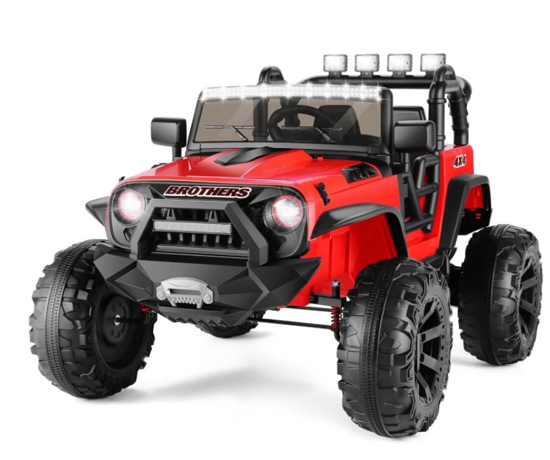 Funcid 24V 2-Seater Kids Ride on Car Truck, 9AH Battery Powered Toy Car with 2x200W Motor, Parent Remote Control, Large Wheels, Soft Braking, LED Lights, Bluetooth Music, Spring Suspension, Redn(incomplete)