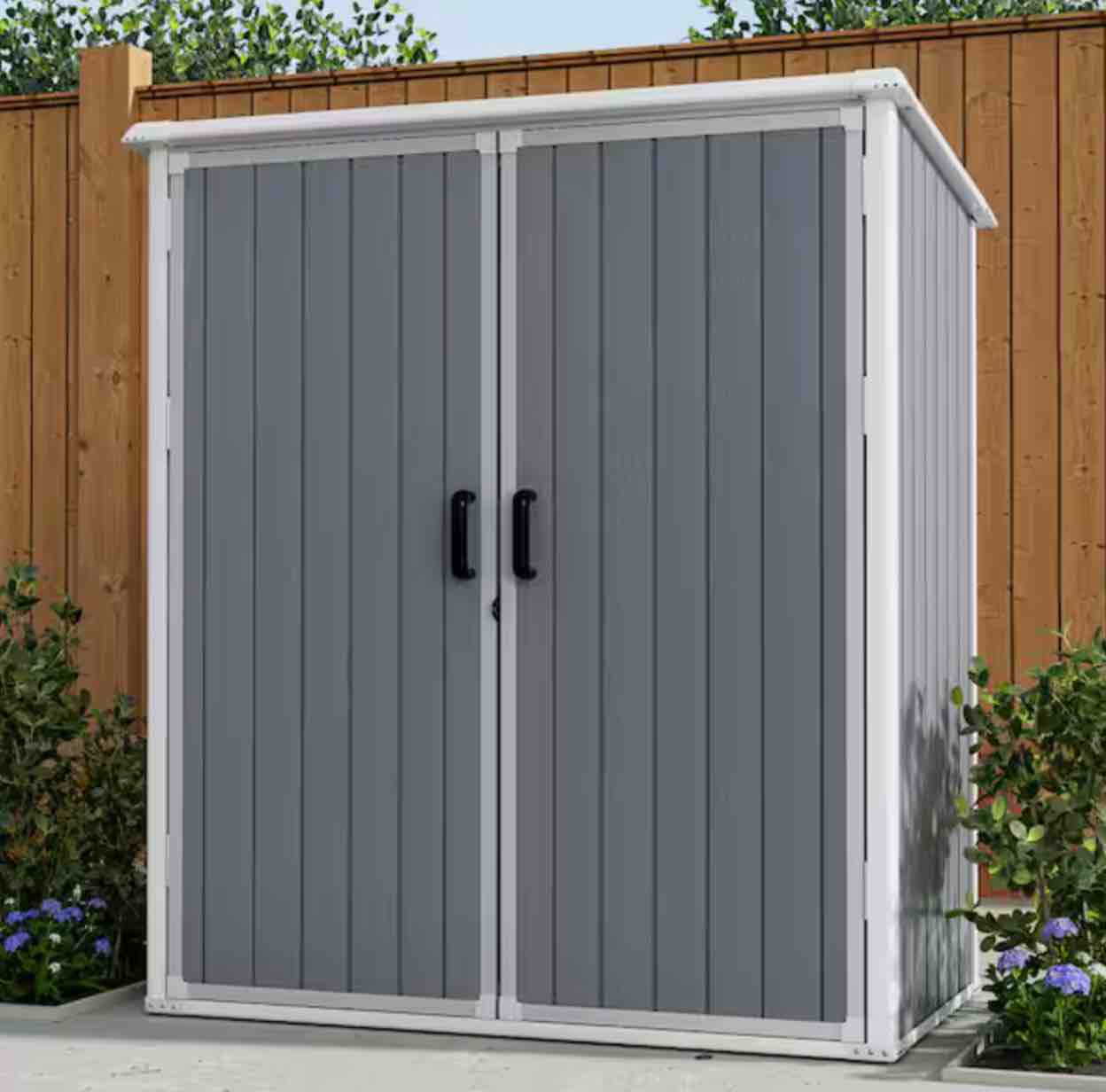 5 ft. W x 3 ft. D Outdoor Gray Resin Storage Plastic Shed with Shelf Supports and Floor (13 sq. ft.)(incomplete box 2 of 2 )