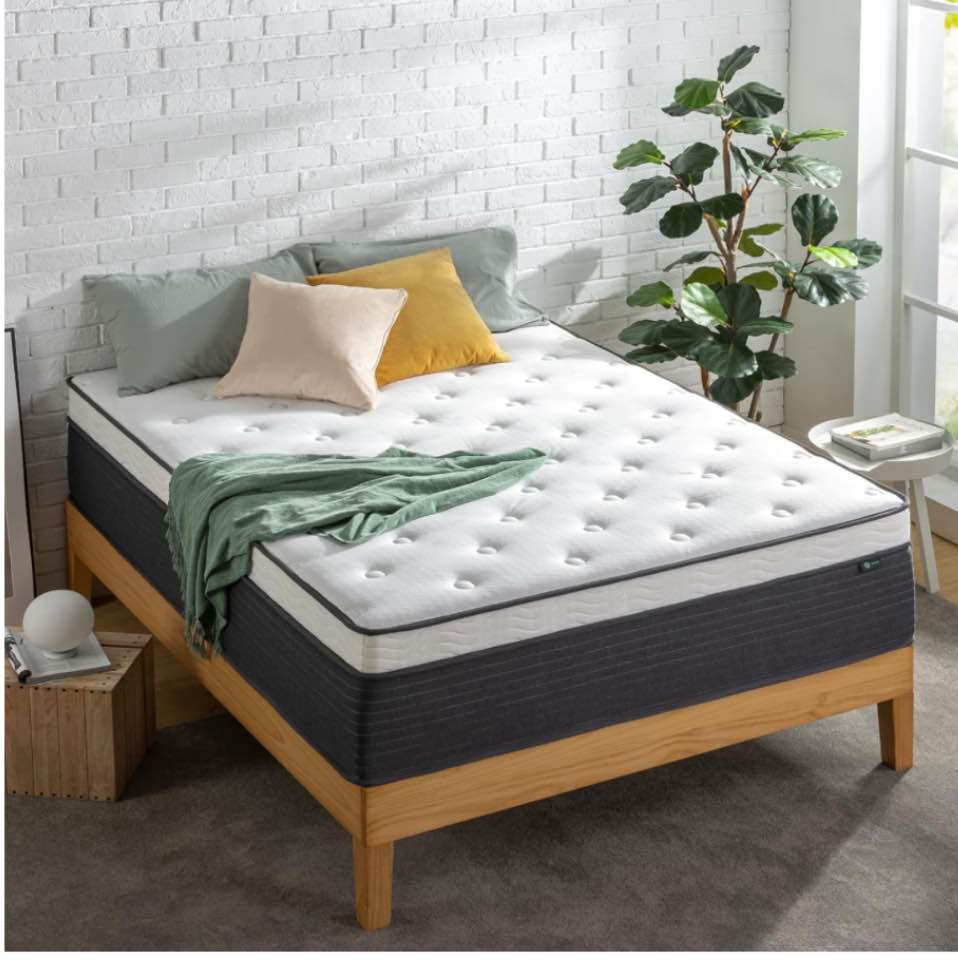 Zinus 13 Inch Comfort Essential Pocket Spring Hybrid Mattress/Pressure Relieving Support/CertiPUR-US Certified/Mattress-in-a-Box, Full, White/Grey