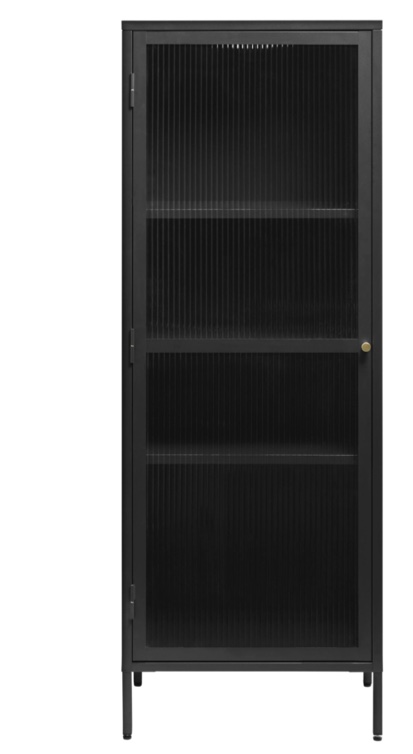 1-Door Glass & Metal Display Cabinet in Black, (Incomplete 1/2 Box) 