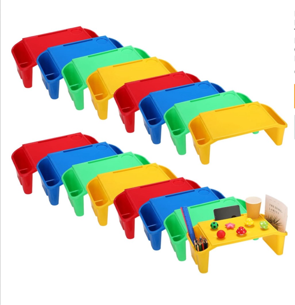 Kisston 12 Pcs Kids Lap Desk Bulk Lap Tray Lap Table Bed Table Plastic Lap Desk with Extra Storage Space Activities Children Portable Lap Desk for Kids Students Work Study School Classroom (Colorful)