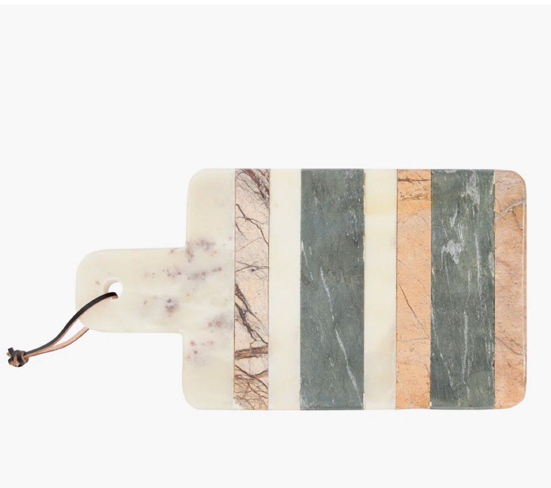 Marble Cheese and Cutting Board with Stripes and Leather Tie