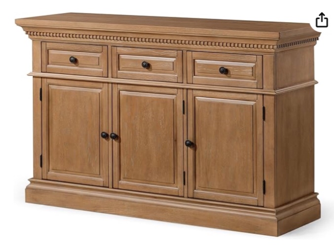 (color may vary) Maven Lane Theo Traditional Large Wooden Sideboard, Accent Buffet Server Table with Doors for Kitchen or Living Room in Antiqued Natural Finish