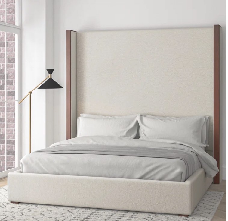 Off-White Grasser Upholstered Wingback Bed, (incomplete, missing pieces)