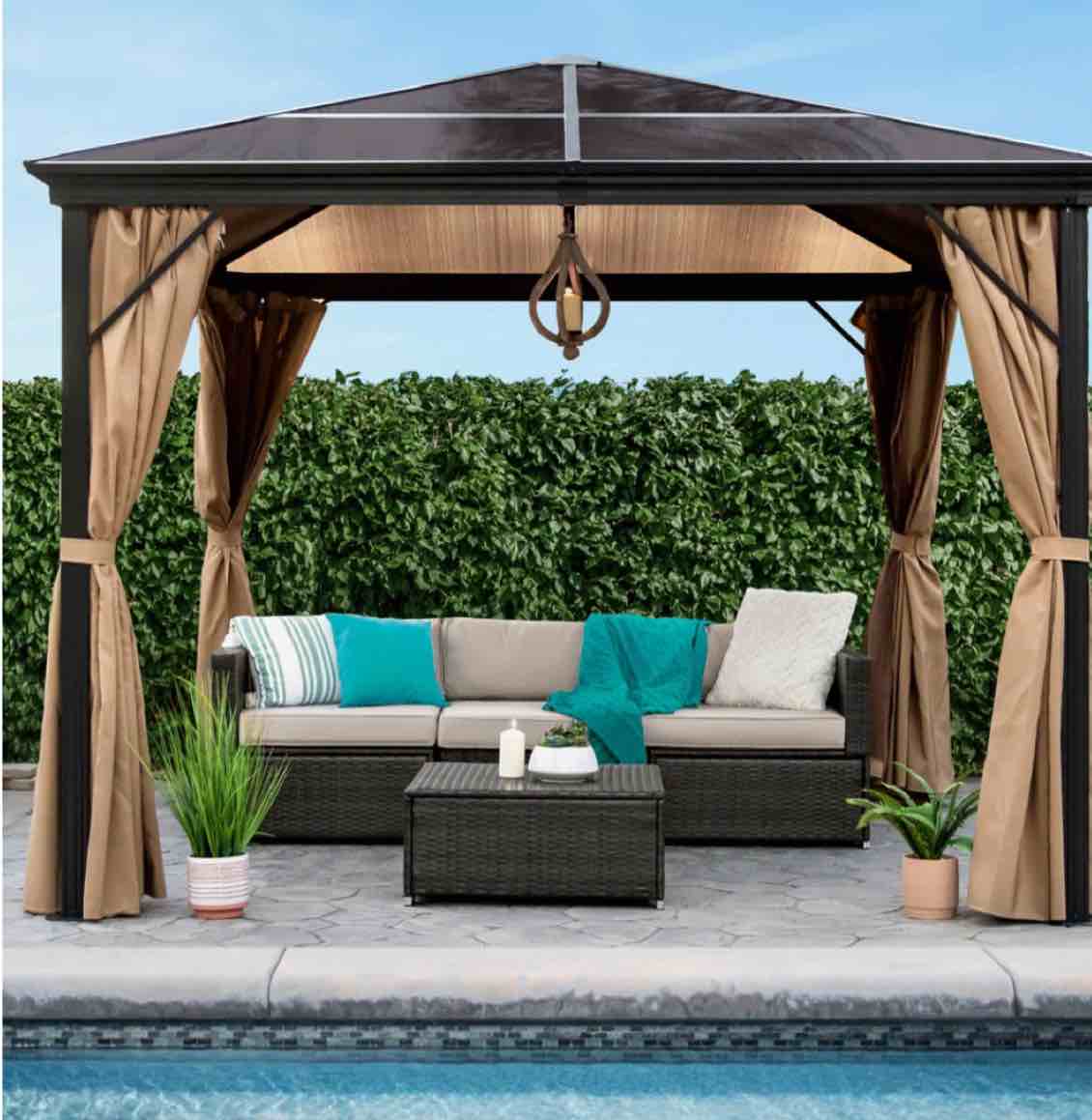 10 x 10 ft. Hardtop Gazebo, Outdoor Aluminum Canopy for Backyard, Garden w/ Side Curtains, Netting