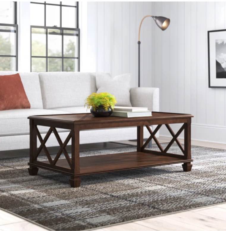 Hilma 45" Wide Rustic Classic Casual Design Wooden Rectangular Coffee Table With 1 Open Shelf