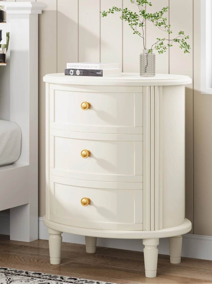 Wood Nightstand Bedside Table with 3 Drawers & Solid Wood Legs