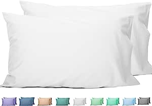 Queen Pillowcases Set of 2, 100% Cotton Queen Pillow Cases 2, 20×30 inches Bright White, Soft and Breathable