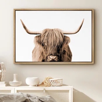 SIGNLEADER Framed Canvas Print Wall Art Brown Full-Frame Closeup Of Shetland Cow Animals Wilderness Photography Realism Portrait Relax/Calm Duotone For Living Room, Bedroom, Office